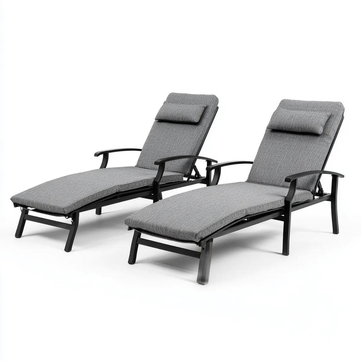 Leżanka ogrodowa, Zestaw 2 opalenizny z szarym wykładziną ze stalowym podłokietnikiem 195 x 65 x 100 cm
