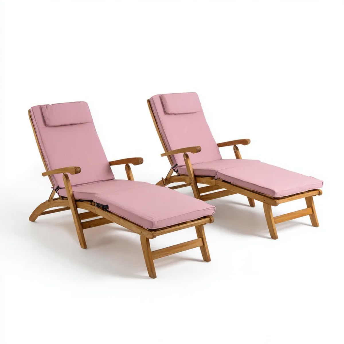 Leżak ogrodowy, Zestaw 2 kąpieliska opalania drewniany leżakowanie z różowym poduszeczkami, 200 x 70 x 33 cm