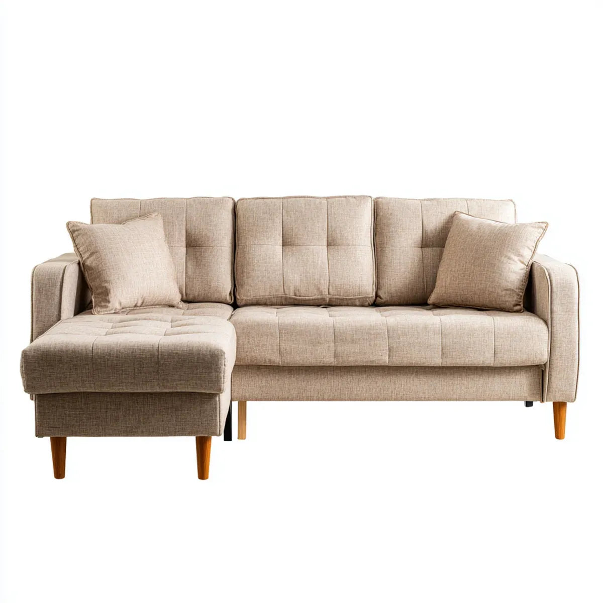 Sofa z krzesełkowym longiem pozostawiła 3 miejsca beżowe w poliestrze 220 x 150 x 85 cm
