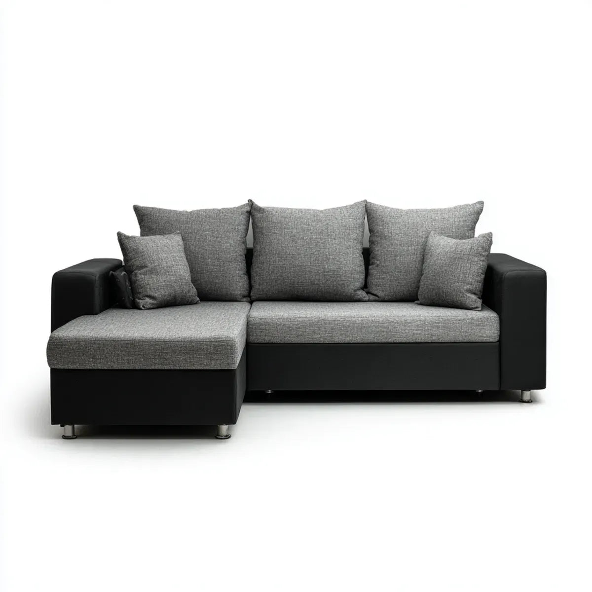 Sofa, Kanapa narożna 3 miejsca szaro-czarne z półwyspem 240 x 145 x 85 cm w poliestrze i PU