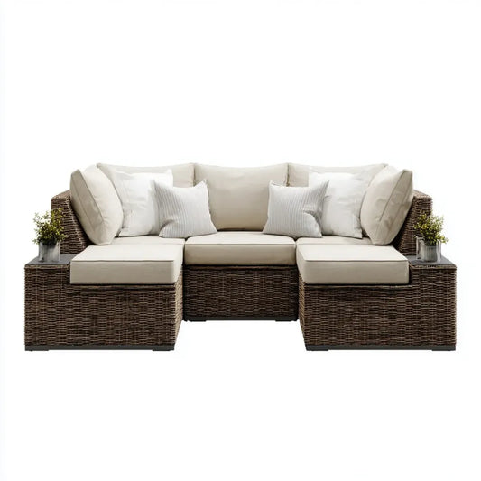 Sofa ogrodowa, Taras zestaw do sofy 3-częściowy brązowy krem 270 x 85 x 78 cm PE- rattan prostokątna