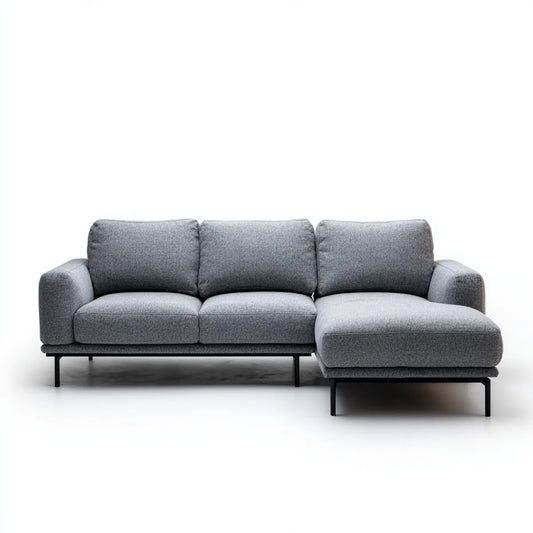 Sofa, Kanapa narożna z prawego, szarego rekameru 250 x 160 x 85 cm poliestrowego kształtu L