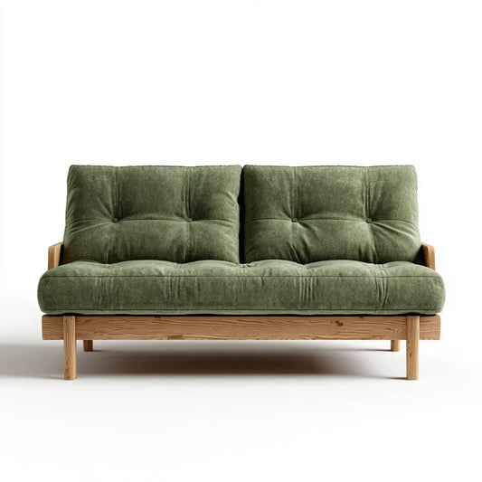 Sofa 2 prostokątne zielone miejsca 140 x 85 x 82 cm w aksamicie poliestrowym i sosnie litej